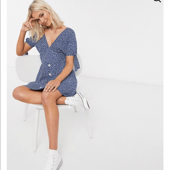 ANTHROPOLOGIE Moon River Spotted Blue Button Dress - Picture 4 of 12